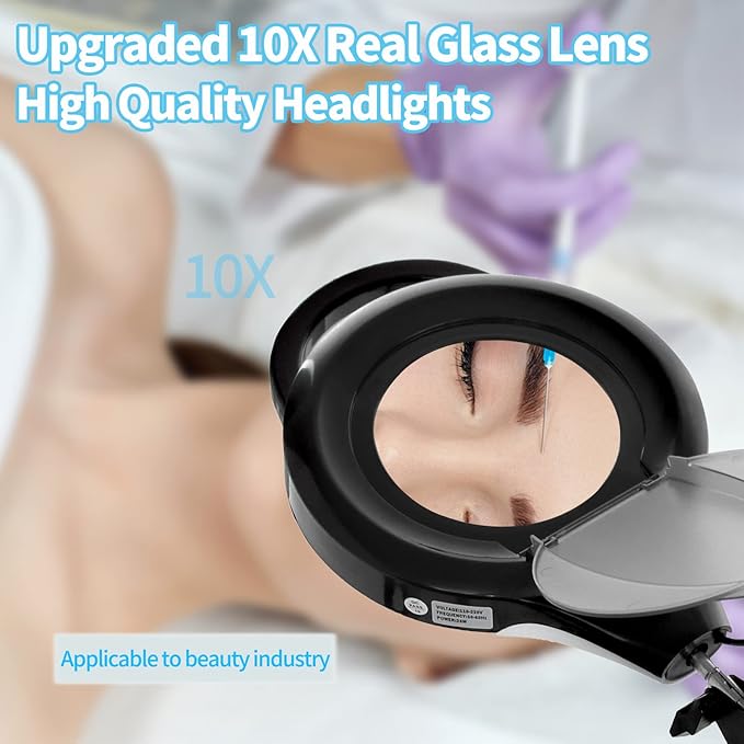 10X Magnifying Lamp with Clamp, KIRKAS 2200 LM Super Bright and Stepless Dimming Magnifying Glass with Light, Real Glass Lens Lighted Magnifier Light for Close Work, Crafts, Reading, Repair - Black - LeafyLoom