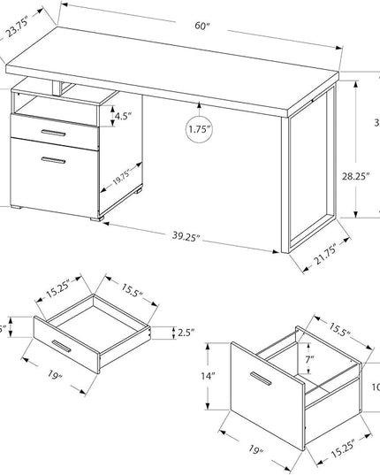 Monarch Specialties I 7145 Computer Writing Desk for Home & Office Laptop Table with Drawers Open Shelf and File Cabinet-Left or Right Set Up, 60" L, Cappuccino - LeafyLoom