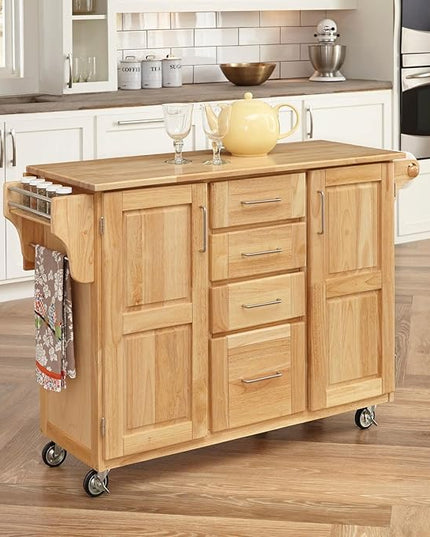 Home Styles Kitchen Center with Breakfast Bar, 52-1/2 in. W x 18 in. - 30 in. D x 36 in. H, Natural - LeafyLoom
