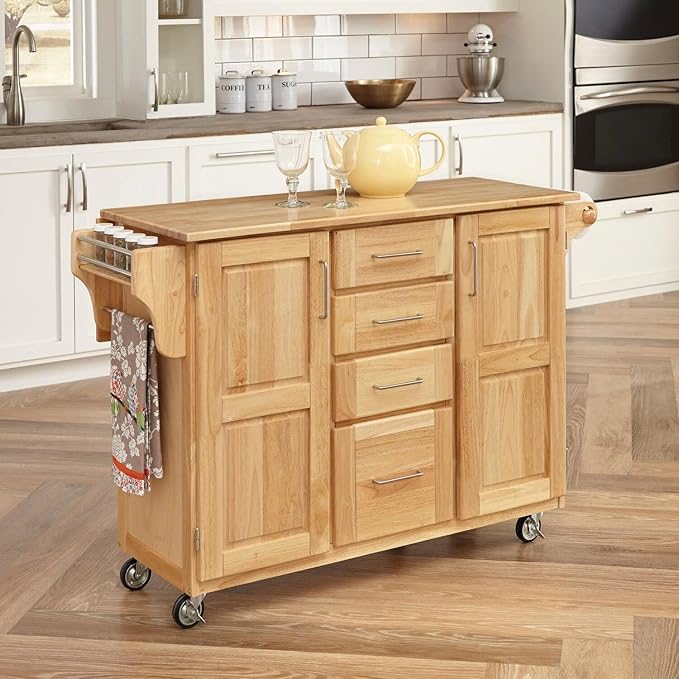Home Styles Kitchen Center with Breakfast Bar, 52-1/2 in. W x 18 in. - 30 in. D x 36 in. H, Natural - LeafyLoom