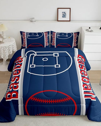 Feelyou Baseball Print Bedding Set Full Size Sports Game Comforter Set for Kids Boys Girls Decor Baseball Gaming Comforter Microfiber Ball Duvet Set Bedroom Quilt Set - LeafyLoom