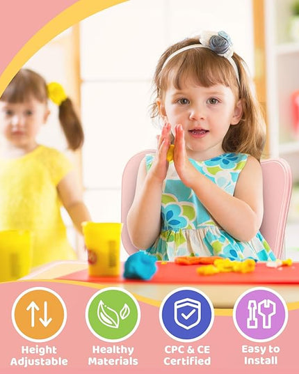 FUNLIO Adjustable Kids Chair (2pcs), 3 Level Height Adjustable Toddler Chair for Ages 3-8, Sturdy Child Chair with Maximum Bearing 220lbs, for Classrooms/Daycares/Homes, CPC & CE Approved - Pink - LeafyLoom