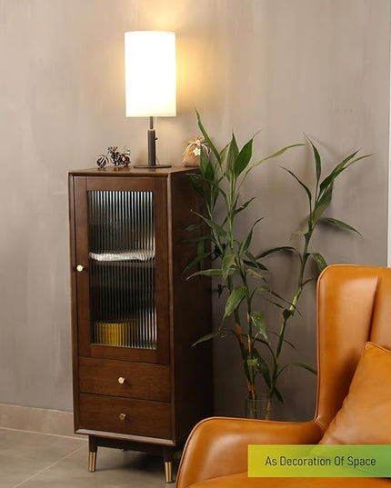 Bedside Table Lamp for Nightstand Living Room Lamps for Bedroom Metal Fabric Pull Chain Switch Small Desk Lamps 3-Color Temperatures Home Office End Table Room Décor (White+Black) - LeafyLoom
