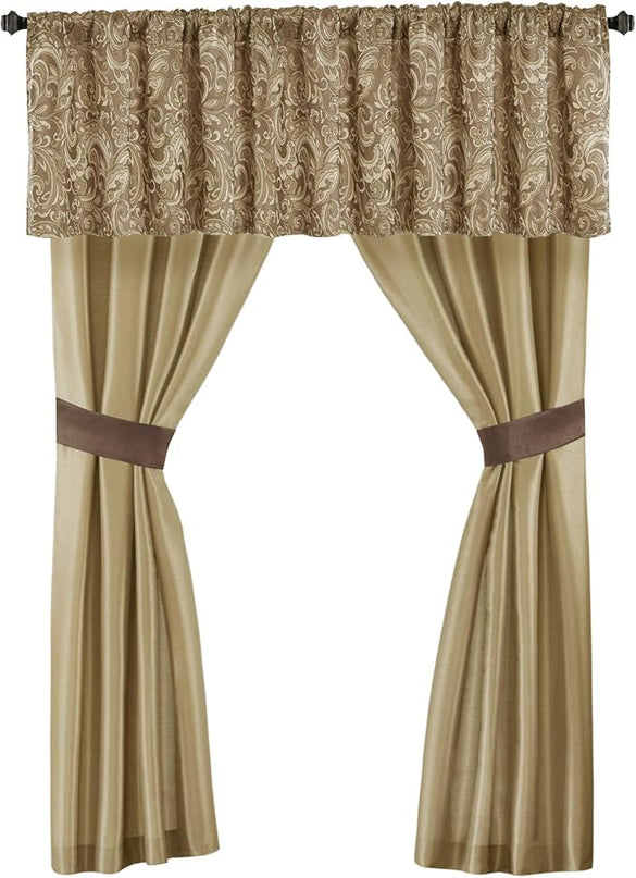 Madison Park Essentials Brystol 24 Piece Room in a Bag Faux Silk Comforter Jacquard Paisley Design Matching Curtains Down Alternative Hypoallergenic All Season Bedding-Set, King(104"x92"), Brown - LeafyLoom