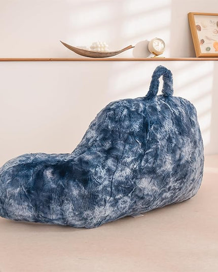 A Nice Night Faux Fur Soft Reading Pillow Bed Wedge Adult Backrest with Arms Back Support for Sitting Up in Bed/Couch for Bedrest,Tie Dyed Navy,Large - LeafyLoom