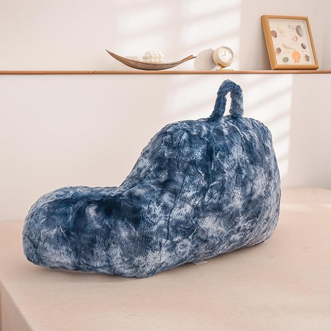 A Nice Night Faux Fur Soft Reading Pillow Bed Wedge Adult Backrest with Arms Back Support for Sitting Up in Bed/Couch for Bedrest,Tie Dyed Navy,Large - LeafyLoom