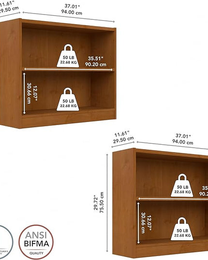 Bush Furniture Universal Small 2 Shelf Bookcase in Natural Cherry - Set of 2, Matching Storage and Display Bookshelves for Home Office or Living Room Organization - LeafyLoom
