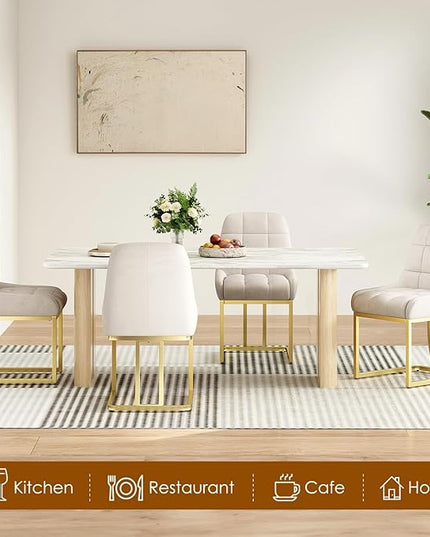 STARY Upholstered Velvet Armless Dining Room Chairs with Gold Metal Legs for Kitchen Restaurant, Beige- Set of 2 - LeafyLoom