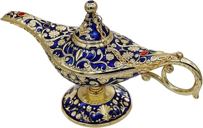 Classic Vintage Rare Legend Aladdin Magic Genie Costume Lamp Home Table Decoration & Gift, Royal Blue - LeafyLoom