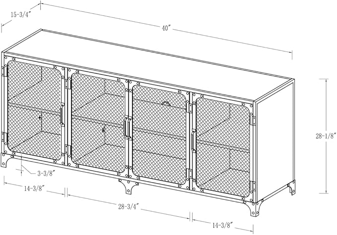Walker Edison Malcomb Urban Industrial 4 Door Metal Mesh TV Console for TVs up to 65 Inches, 60 Inch, Dark Walnut - LeafyLoom