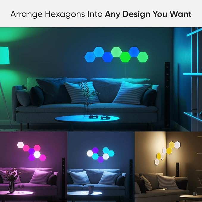Nanoleaf Shapes WiFi and Thread Smart RGBW 16M+ Color LED Dimmable Gaming and Home Decor Wall Lights Smarter Kits Hexagons Smarter Kit (7 Pack) NANOLEAF