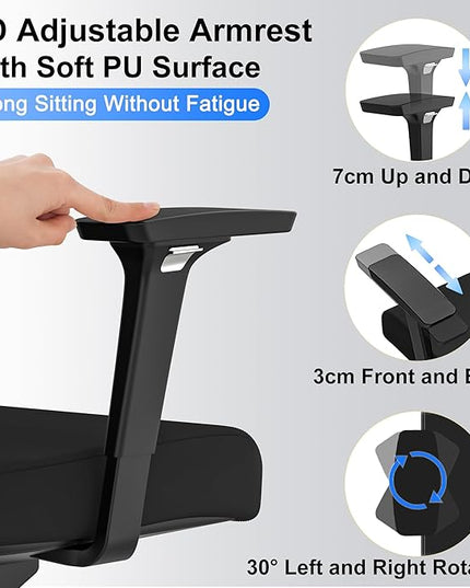 C19 Ergonomic Mesh Office Chair with Adjustable Height Lumbar Support，3D Armrest & Headrest，Tilt Function，Blade Wheel for High Back Desk Chair，Swivel Big and Tall Computer Chair (Black) - LeafyLoom