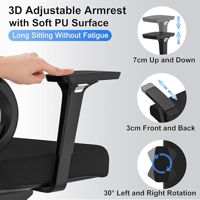 C19 Ergonomic Mesh Office Chair with Adjustable Height Lumbar Support，3D Armrest & Headrest，Tilt Function，Blade Wheel for High Back Desk Chair，Swivel Big and Tall Computer Chair (Black) - LeafyLoom