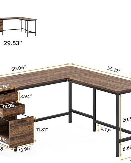 Tribesigns L Shaped Desk with File Drawer Cabinet, 59 Inch Corner Desk L Shaped Computer Desk with Drawers, PC Table Writing Desk for Home Office, Rustic Brown - LeafyLoom