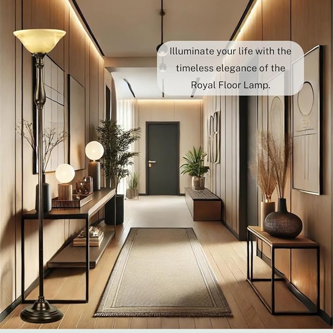 LIGHTACCENTS Royal Floor Lamp with Bronze Finish and Amber Alabaster Glass Shade -looking for Floor Lamp for Bedroom, Standing Lamp Or Floor Lamps for Living Room This Torchiere Floor Lamp - LeafyLoom