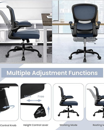 Office Chair, Ergonomic Desk Chair with Lumbar Support and Adjustable Armrests, Comfy Desk Chair Breathable Mesh Mid Back Computer Chair, Reclining Office Chair for Home Office - DarkGray - LeafyLoom