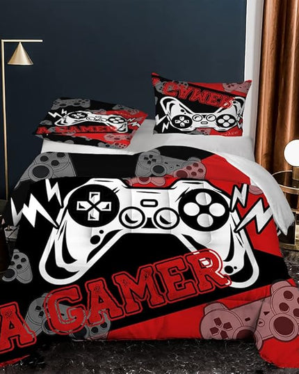 Sunnycitron Gamer Bedding Set for Boys Gamer Comforter sets Queen Gaming Bedding Kid's Comforter Set Boys Teen Gamepad Gaming Comforter,1 Comforter 2 Pillowcases - LeafyLoom