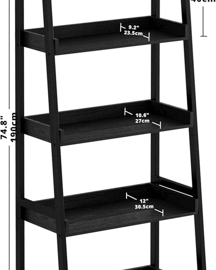 IRONCK Industrial Bookshelf 5-Tier, Bookcase Ladder Shelf, Storage Shelves Rack Shelf Unit, Accent Furniture Metal Frame, Home Office Furniture for Bathroom, Living Room - LeafyLoom