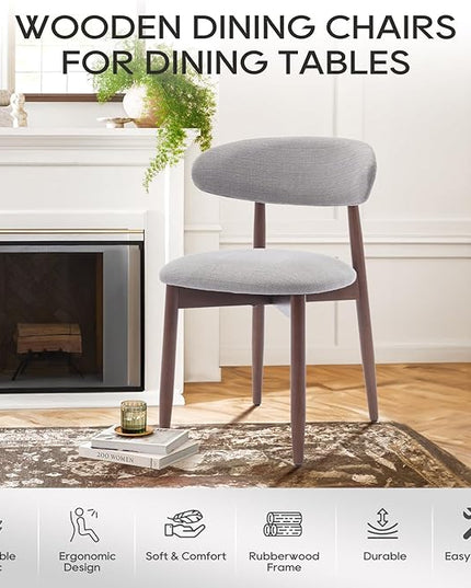 COLAMY Wooden Dining Chairs Set of 4, Modern Fabric Upholstered Kitchen Side Chairs, Farmhouse Dining Room Chair with Foot Pegs, Light Grey - LeafyLoom