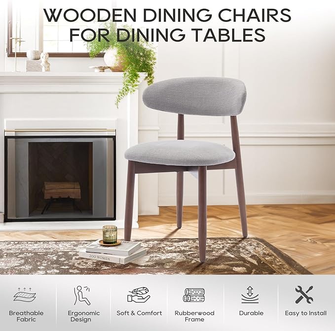 COLAMY Wooden Dining Chairs Set of 4, Modern Fabric Upholstered Kitchen Side Chairs, Farmhouse Dining Room Chair with Foot Pegs, Light Grey - LeafyLoom