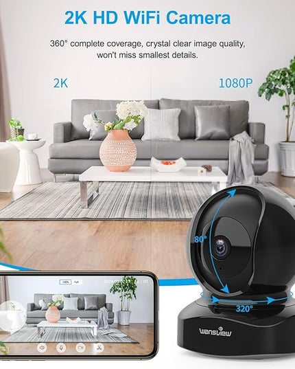 Wansview Security Camera, IP Camera 2K, WiFi Home Indoor Camera for Baby/Pet/Nanny, 2 Way Audio Night Vision, Works with Alexa, with TF Card Slot and Cloud Wansview