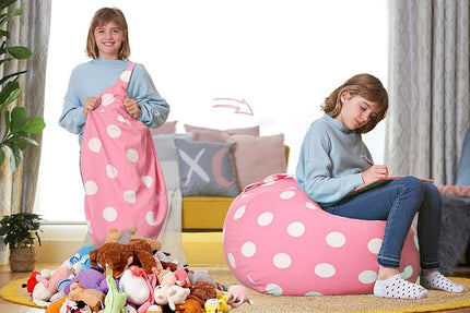 Aubliss Stuffed Animal Bean Bag Storage Chair (Light Pink Dot, Large (38'')) - LeafyLoom