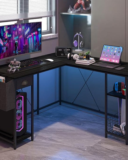X-cosrack 88.5inch Large L-Shaped Computer Desk with Storage Shelves Drawer, Home Office Writing Corner Desk, 2 Person Long Desk PC Laptop Workstation with Hooks Storage Bag Cable Hole-Black - LeafyLoom