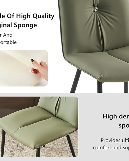 YOUTASTE Dining Chairs Set of 2 Mid Century Modern Upholstered Leather Kitchen Chairs Soft Padded Side Chairs Dinner Chairs with Metal Legs for Living Room Bedroom, Olive Green - LeafyLoom