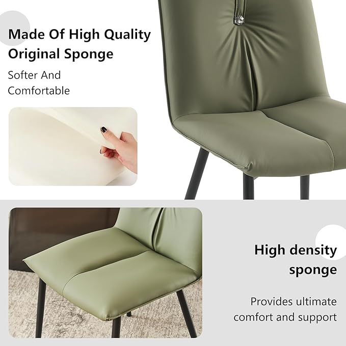 YOUTASTE Dining Chairs Set of 2 Mid Century Modern Upholstered Leather Kitchen Chairs Soft Padded Side Chairs Dinner Chairs with Metal Legs for Living Room Bedroom, Olive Green - LeafyLoom