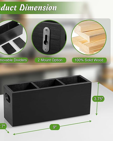 TV Remote Holder, Wall Remote Control Holder, 3 Slots Remote Caddy Wall Mount, Wooden TV Remote Wall Holder, Wall Pen Holder, Black - LeafyLoom