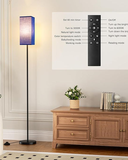 Ambimall Remote Control Floor Lamp, Stepless Dimmable, 64 Inches Tall, Include 9W Bulb, Standing Lamp for Living Room Bedroom Office (Blue & Black) - LeafyLoom