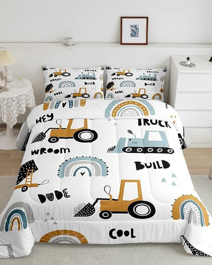 Feelyou Truck Excavator Comforter for Kids Boys Girls Cartoon Cars Bedding Set Tractor Engineering Vehicle Comforter Set Construction Bedroom Decor Quilt Set with 1 Pillowcase 2Pcs Bedding Twin - LeafyLoom