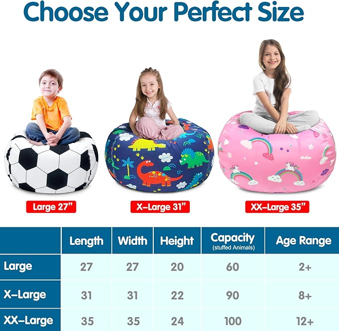 Lukeight Unicorns Stuffed Animal Storage Bean Bag Chair Cover for Kids, Unicorns Zipper Beanbag Chair Cover for Organizing Toddler & Kids' Rooms Plush Toys (Rainbow Green, XX-Large) - LeafyLoom