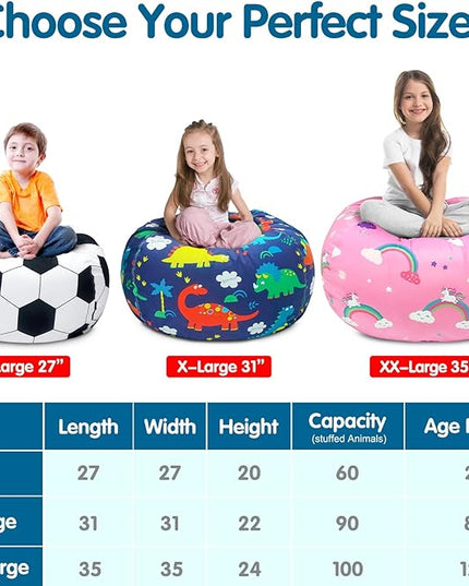 Lukeight Stuffed Animal Storage Bean Bag Chair Cover for Kids, Zipper Beanbag Chair Cover for Organizing Toddler & Kids' Rooms Plush Toys (Solid Blue, Large) - LeafyLoom