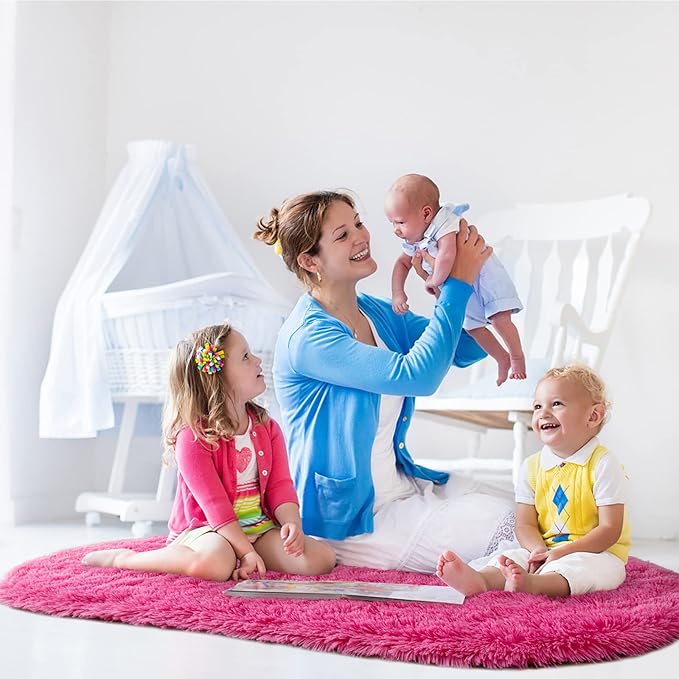 Noahas Ultra Soft Fluffy Bedroom Rugs Kids Room Carpet Modern Shaggy Area Rugs Home Decor 2.6' X 5.3', Hot Pink - LeafyLoom