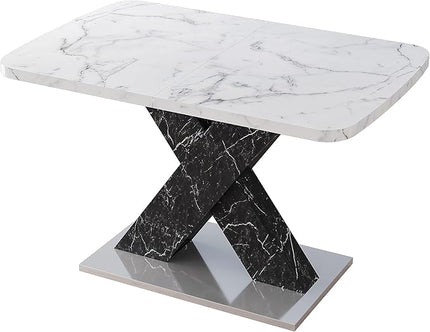 NicBex Dining Table Contemporary Kitchen Table Farmhouse Rustic Square Dining Table, Stretchable, White Marble Table Top+MDF Black X-Shape Table Leg with Metal Base, Easy Assembly, White+Black - LeafyLoom