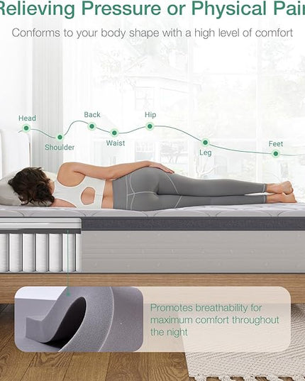 Novilla King Mattress, 12 Inch Hybrid Mattress King with comfort Foam, Innerspring Pillow Top King Mattress in a Box, King Size Mattress for Pressure & Pain Relief, Soft Feel but Supportive - LeafyLoom
