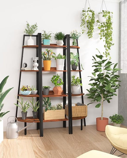 Yoobure Ladder Shelf, 4 Tier Tall Ladder Bookshelf Corner Shelf, Industrial Book Shelf Ladder Bookcase Narrow, Standing Storage Shelves Display Shelf for Bedroom Living Room Office Kitchen Bathroom - LeafyLoom