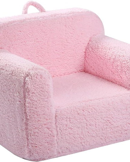 Kids Snuggly-Soft Sherpa Chair, Cuddly Toddler Foam Chair for Boys and Girls, Pink - LeafyLoom