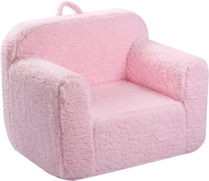 Kids Snuggly-Soft Sherpa Chair, Cuddly Toddler Foam Chair for Boys and Girls, Pink - LeafyLoom