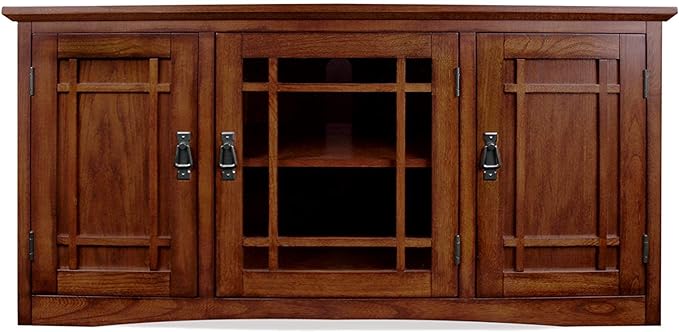 Leick Home 82350 Solid Wood Mission Oak Three Door TV Stand For 55" TVs Universal TV Console Living Room Storage Shelves Entertainment Center, Mission Oak - LeafyLoom