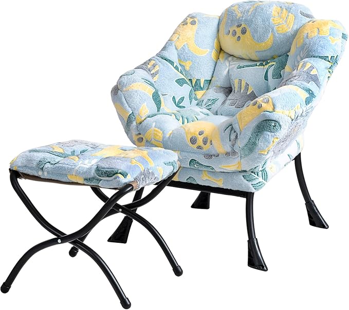 Welnow Toddler Kids Lazy Chair with Ottoman, Glow in The Dark Accent Comfy Lounge Children Armchair Couch with Removable Cover, Detachable Reading Chair with Footrest for Boy or Girl - LeafyLoom