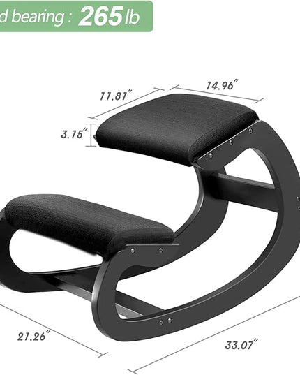 Predawn Ergonomic Kneeling Chair,Rocking Knee Chair Upright Posture Chair for Home Office Meditation Wooden & Linen Cushion-Office Chair for Back Neck Pain Relief & Improving Posture (Black) - LeafyLoom
