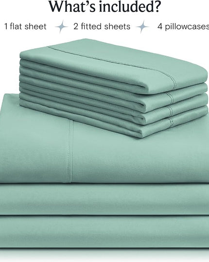 LuxClub 7 PC Split King Sheet Set, Breathable Luxury Bed Sheets, Deep Pockets 18" Eco Friendly Wrinkle Free Cooling Sheets Machine Washable Hotel Bedding Silky Soft - Light Teal Split King - LeafyLoom