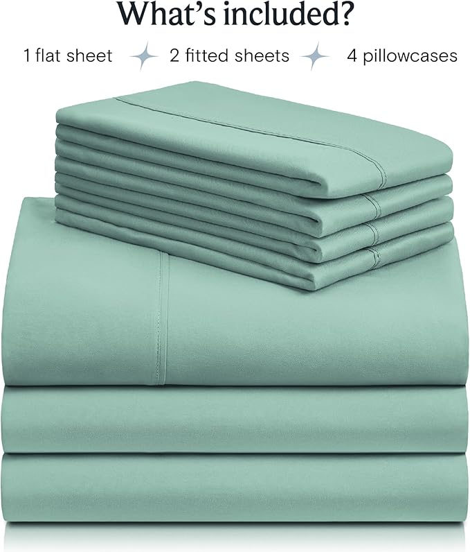 LuxClub 7 PC Split King Sheet Set, Breathable Luxury Bed Sheets, Deep Pockets 18" Eco Friendly Wrinkle Free Cooling Sheets Machine Washable Hotel Bedding Silky Soft - Light Teal Split King - LeafyLoom
