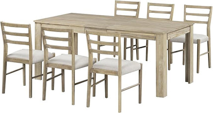 7-Piece Wooden Dinette Sets Mutifunctional Extendable Kitchen Dining Table with 12" Leaf and 2 Drawers, 6 Chairs w/Soft Cushion, for Diningroom Living Room, Easy to Assemble, Natural Wood Wash - LeafyLoom