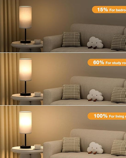 Touch Bedroom Lamp - Grey, 3-Way Dimmable, USB A + C Charging, AC Outlet, 17.4inch Medium - LeafyLoom