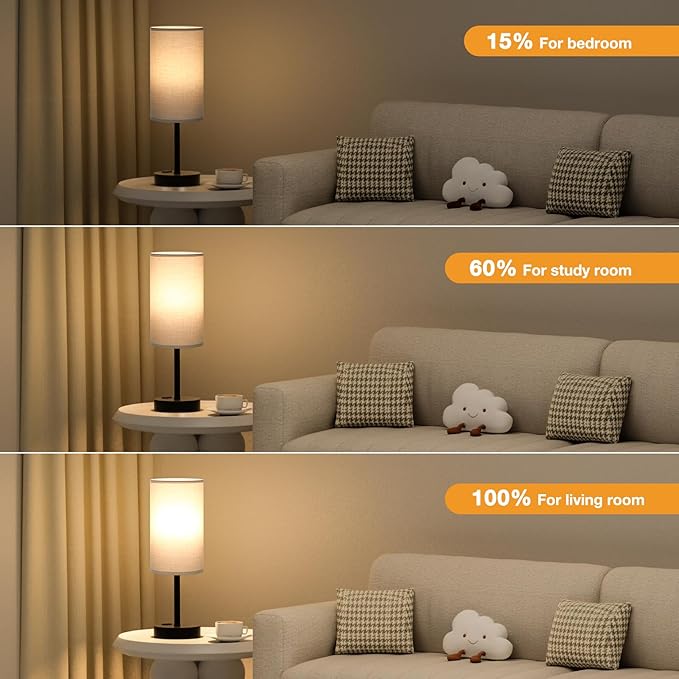 Touch Bedroom Lamp - Grey, 3-Way Dimmable, USB A + C Charging, AC Outlet, 17.4inch Medium - LeafyLoom