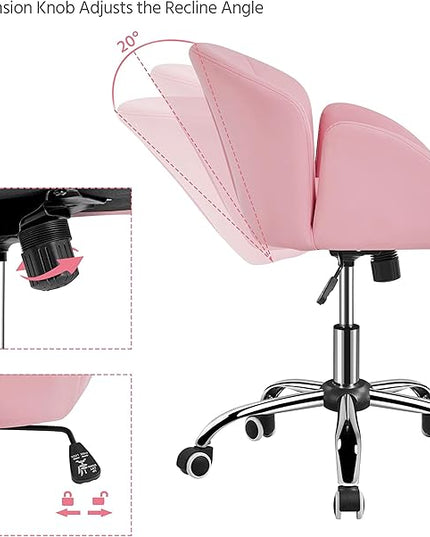 Yaheetech Cute Petal Desk Chair Home Office Chair Swivel Upholstered Leather Desk Chair Makeup Vanity Chair with Armrests for Bedroom Modern Computer Rolling Chair for Women Simple Pink - LeafyLoom