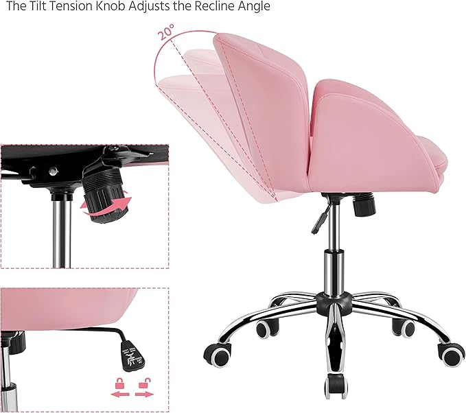 Yaheetech Cute Petal Desk Chair Home Office Chair Swivel Upholstered Leather Desk Chair Makeup Vanity Chair with Armrests for Bedroom Modern Computer Rolling Chair for Women Simple Pink - LeafyLoom